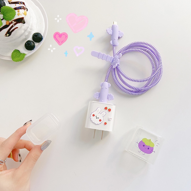 Miếng Dán Bảo Vệ Đầu Dây Cáp Sạc Màu Trong Suốt Hình Nhân Vật Hoạt Hình Dễ Thương