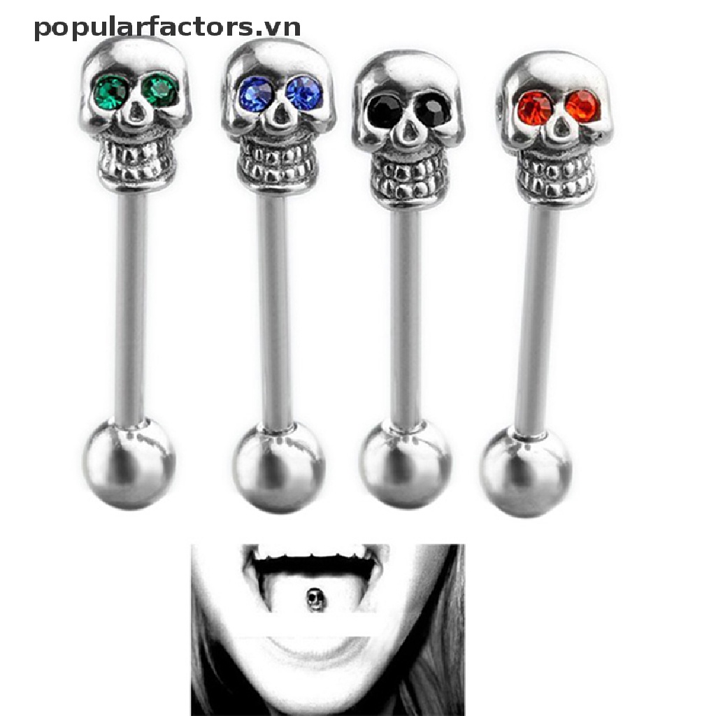 Khuyên Lưỡi Bằng Thép Không Gỉ Đính Đá CZ 14G