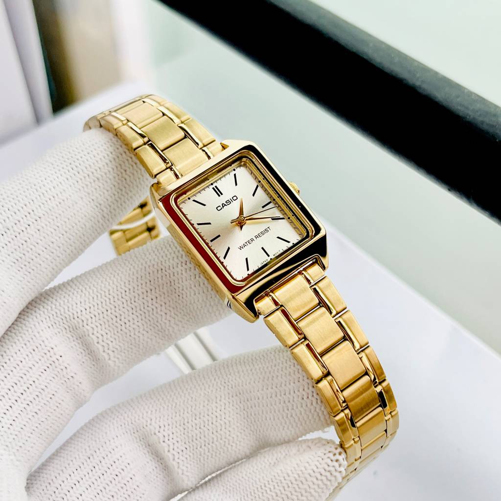 Đồng Hồ Nữ Dây Thép Vàng Viền Vàng Casio LTP-V007G-9E Fullbox Bảo Hành 1 Năm Máy Và Pin