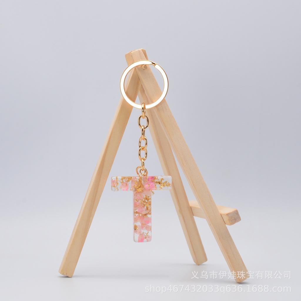 Mới Móc Khóa Nhựa epoxy Họa Tiết Chữ Cái Tiếng Anh Màu Hồng Ánh Vàng