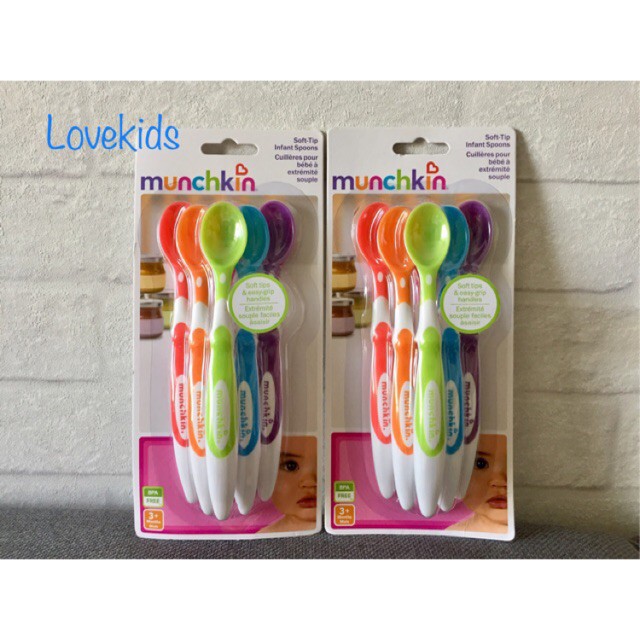 Set 6 thìa ăn dặm Munchkin cho bé, thìa ăn dặm mềm đủ màu cho bé 3 tháng