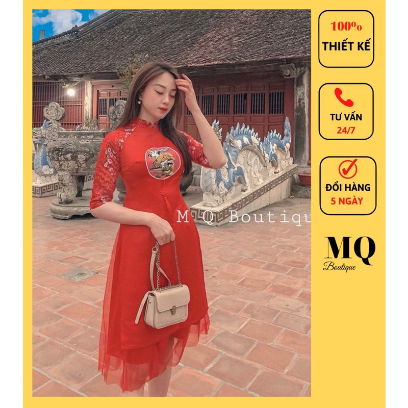 Áo dài cách tân gấm nữ MQ Boutique truyền thống đẹp thiết kế cao cấp tay lỡ mặc tết đi đám cưới