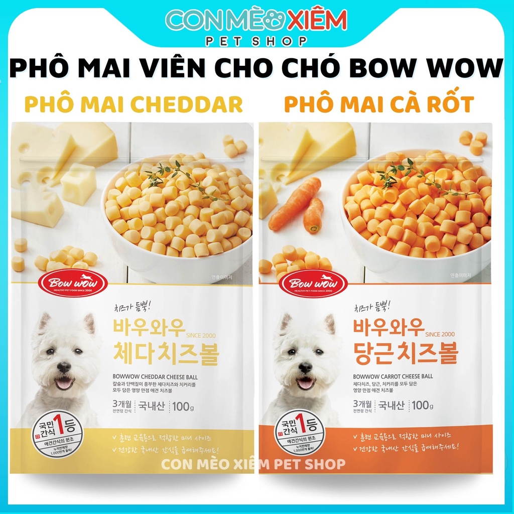 Phô mai cho chó cà rốt cheedar Bowwow 100g, thức ăn snack thưởng tăng cân bow wow Con Mèo Xiêm