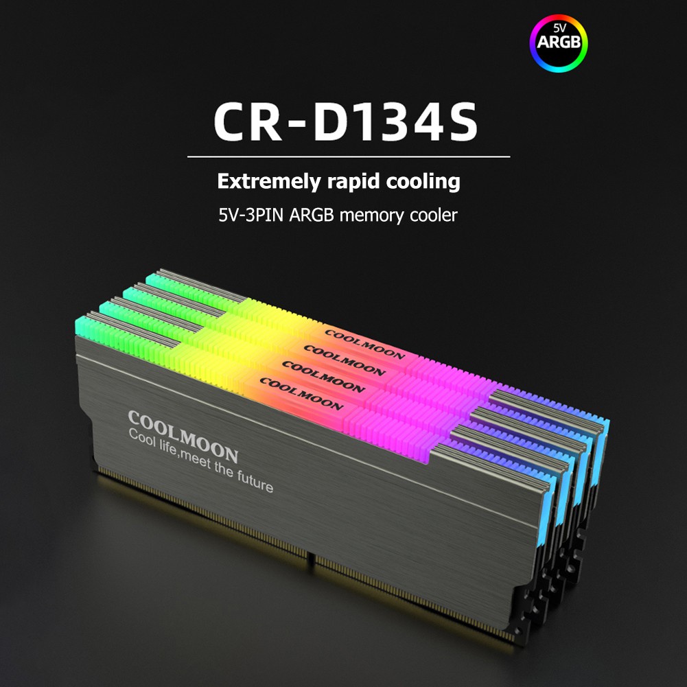 Quạt Tản Nhiệt Hai Giao Diện Coolmoon Cr-D134S Ram 5v3pin Argb Màu Xám Thiết Kế Cho Máy Tính Bàn