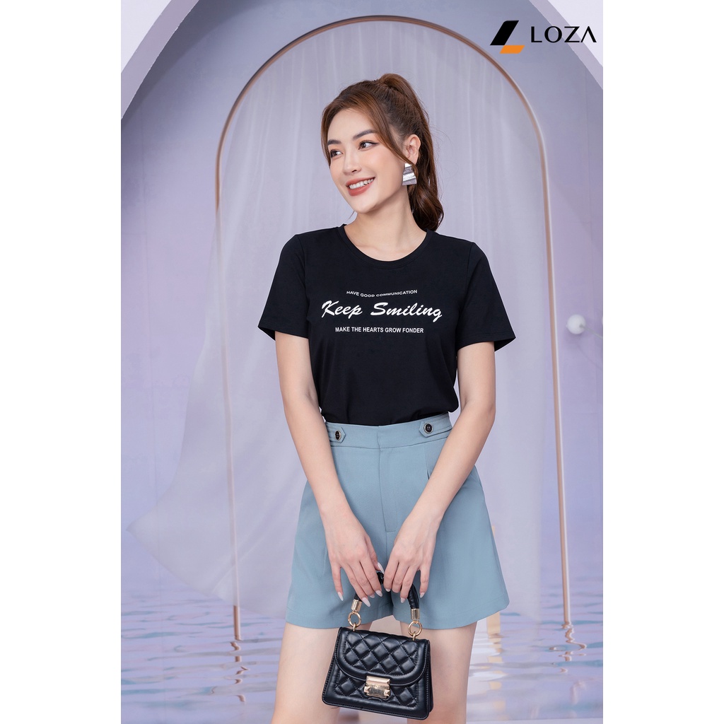 Áo phông in chữ Keep Smiling chất liệu Cotton Compact form vừa LOZA - PT702122