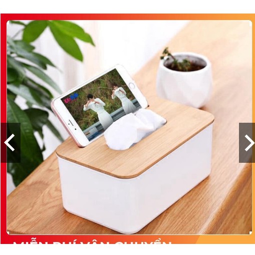 HỘP ĐỰNG GIẤY ĂN MẶT GỖ CÓ 2 NGĂN ĐỂ ĐỒ ĐA NĂNG SIÊU HÓT