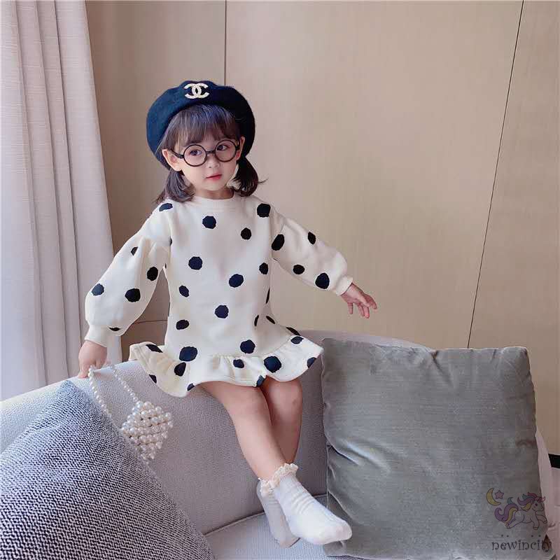 Đầm Sweater Chất Liệu Lông Cừu Tay Dài Kiểu Hàn Quốc Thời Trang Mùa Thu Cho Bé Gái