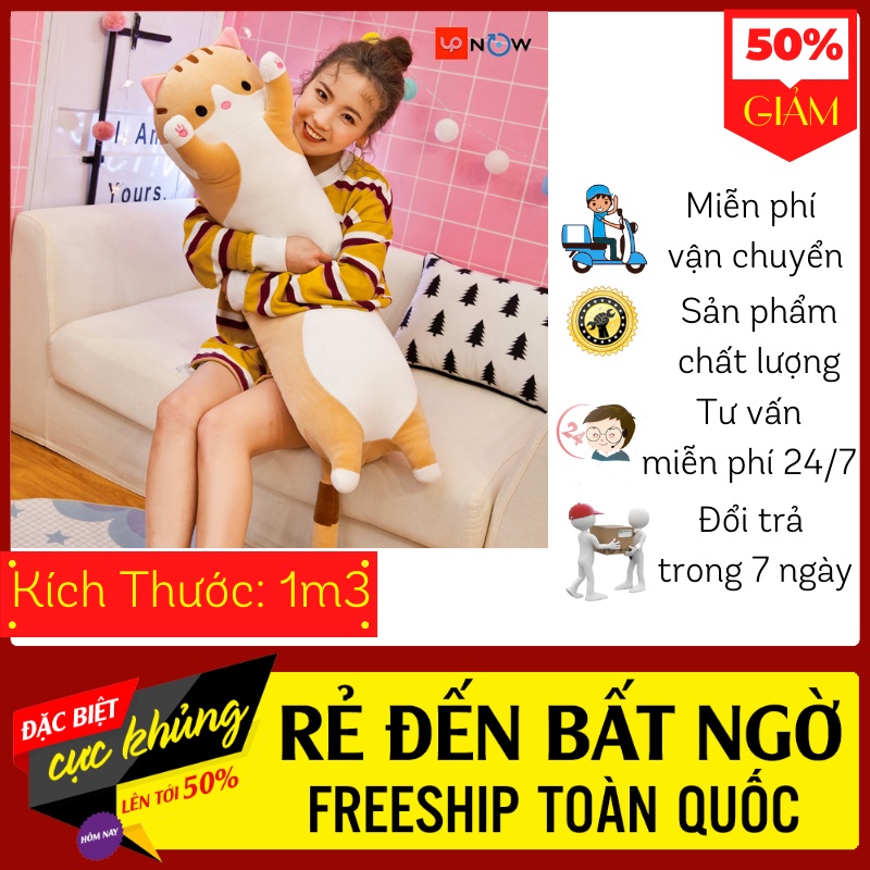 Gấu Bông Mèo Dài Hoàng Thượng màu vàng đẹp giá rẻ, Upnow, Kích Thước 1m3