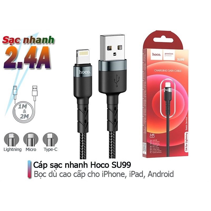 Cáp sạc nhanh Hoco SU99,dây sạc iPhone siêu bền sạc full iPhone, Android, iP dây truyền tải dữ liệu dài 1m, Chính hãng