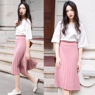 Chân váy voan hồng 2 lớp xếp li