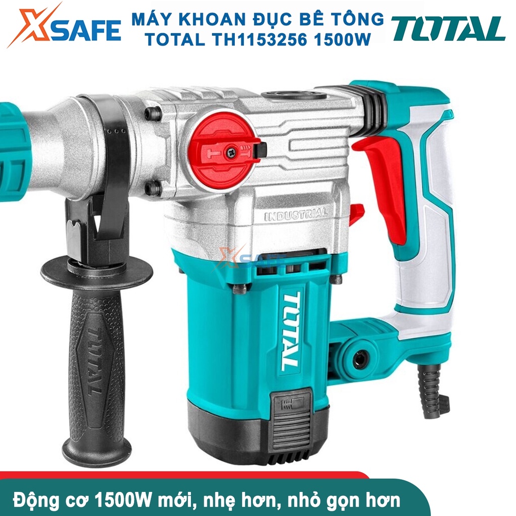 Máy khoan 3 chức năng 1500W Total TH1153256, nút vặn với bốn chức năng điều chỉnh, có chức năng khóa đục,chống rung