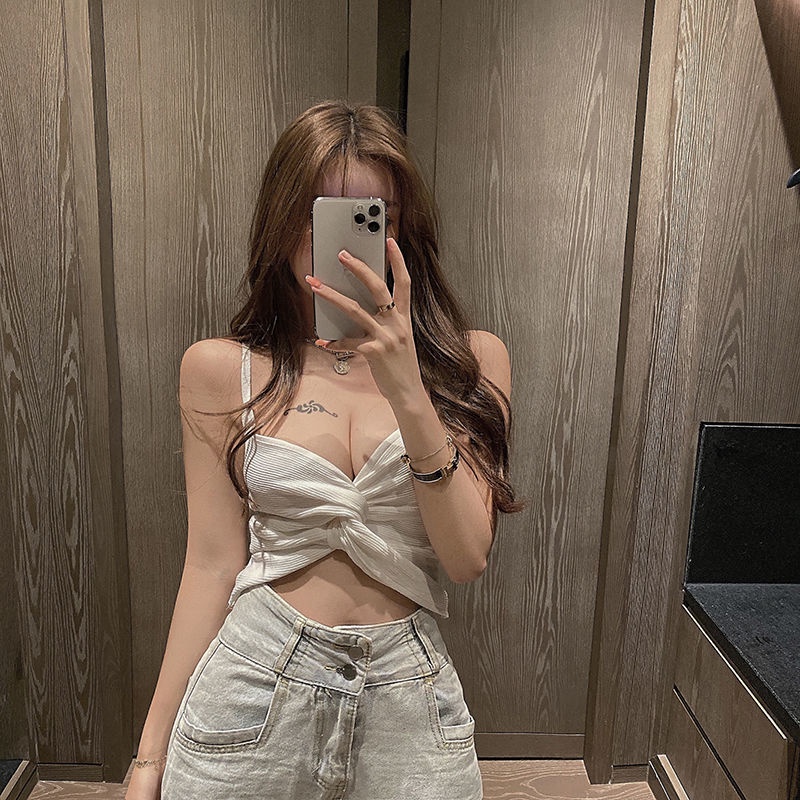 Áo dệt kim COZOKC hai dây cổ chữ V xẻ sâu thời trang quyến rũ cho nữ