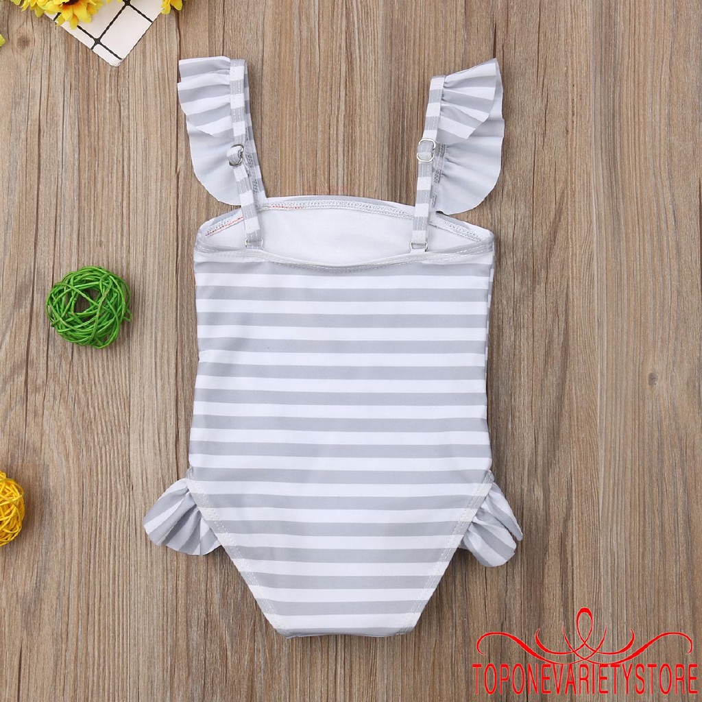 Bộ bikini liền thân họa tiết sọc ngang màu sắc cầu vồng dành cho bé