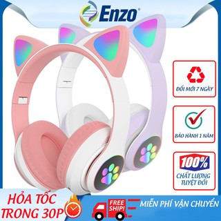 Tai Nghe Mèo Bluetooth, Tai Nghe Mèo Dễ thương, Tai nghe Không Dây, Có Đèn Led 7 màu Có Mic Học Online Và Chơi Game...