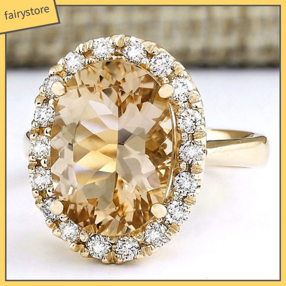 Nhẫn Hợp Kim Đính Đá Topaz Nhân Tạo Hình Bầu Dục Thời Trang