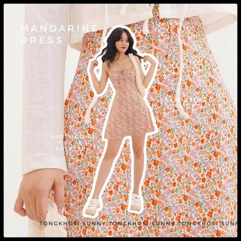 Váy hai dây hoa nhí cam rút dây ngực Mandarine dress