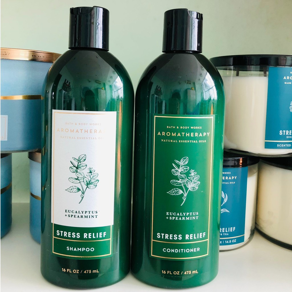 Dầu Gội- Xả dưỡng ẩm thư giãn phục hồi tóc Bath & Body Works Aromatherapy Stress Relief Eucalyptus + Spearmint 473ml