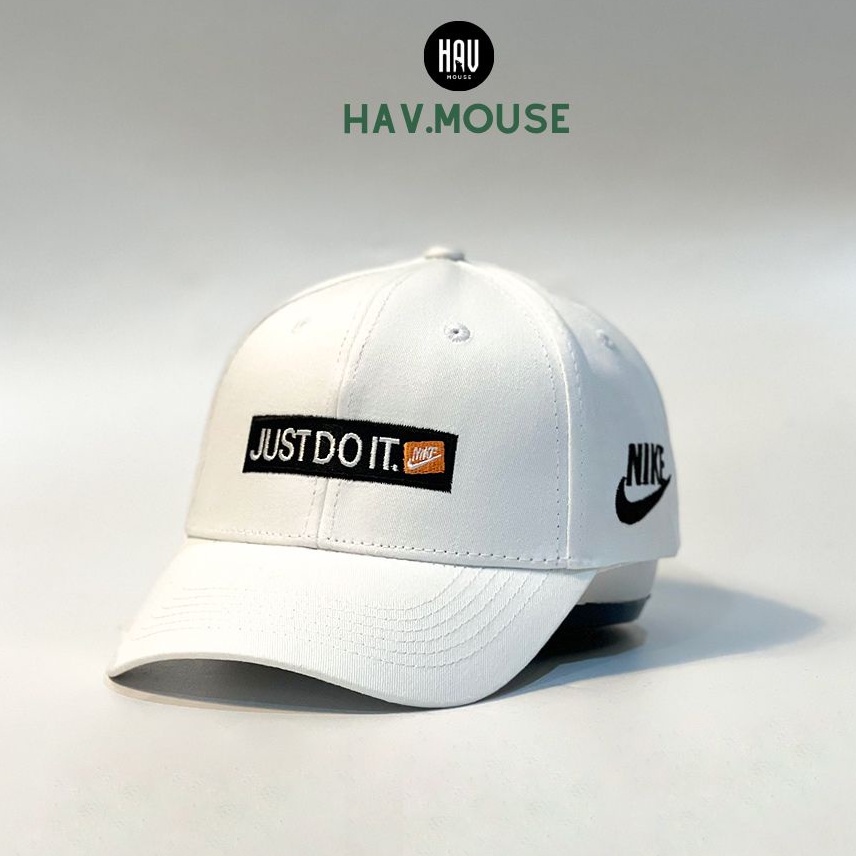 Nón kết Mũ lưỡi trai Just Do It trắng logo thêu chỉ tinh tế Free size dành cho cả nam và nữ