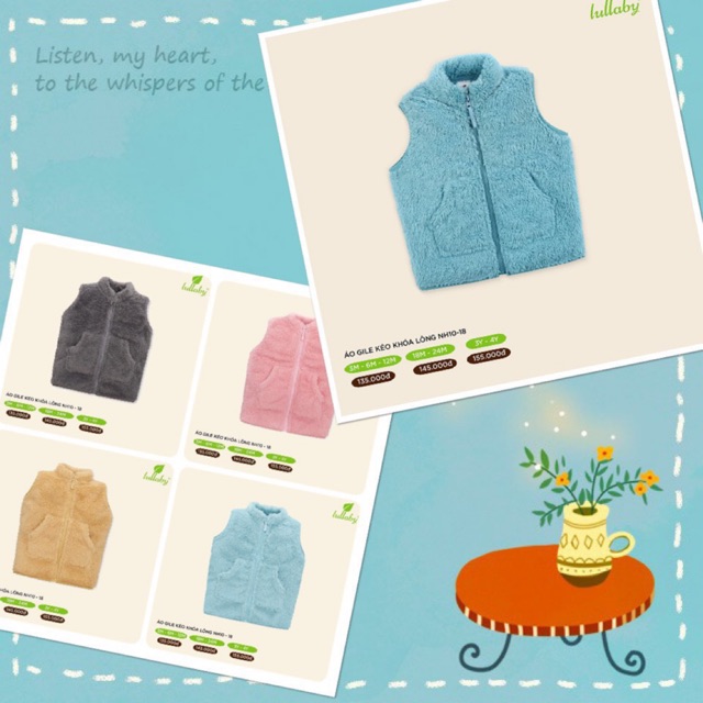 Áo gile kéo khoá lông NH10-18 Lullaby