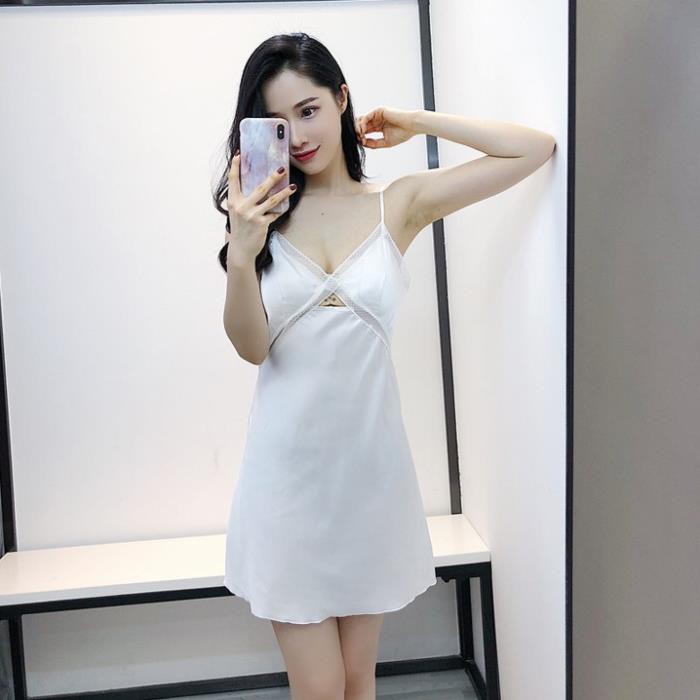 Váy ngủ lụa hai dây viền ren ngực gợi cảm hàng nhập cao cấp Kèm video thật shop tự quay cận chất vải