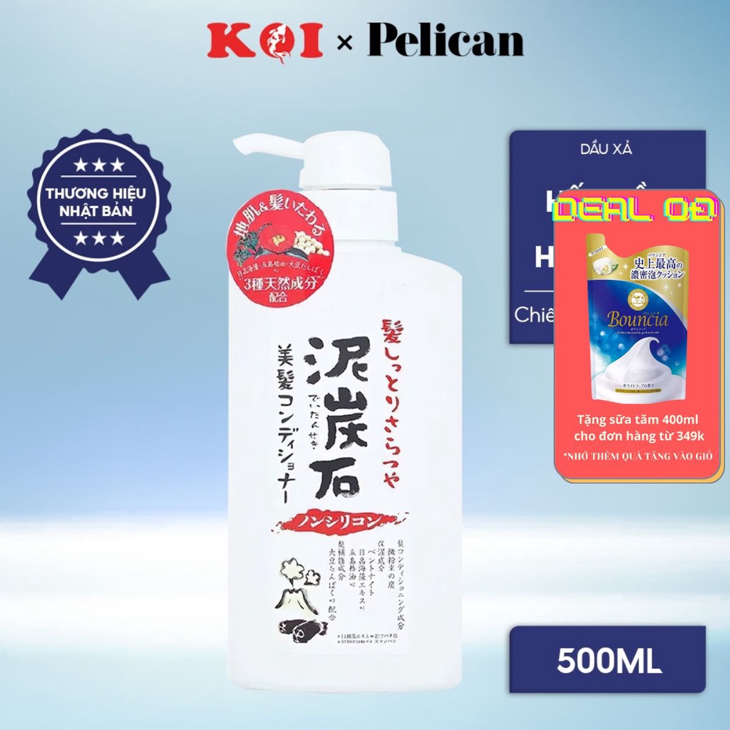 Dầu xả chiết xuất từ than tre và bùn tro núi lửa Pelican 500ml