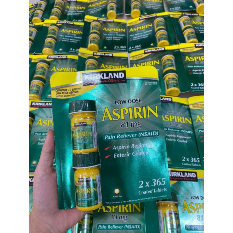 Set 2 hộp Kirkland Signature Low Dose Aspirin 81mg 365 viên x 2 hũ(date 06/2023)