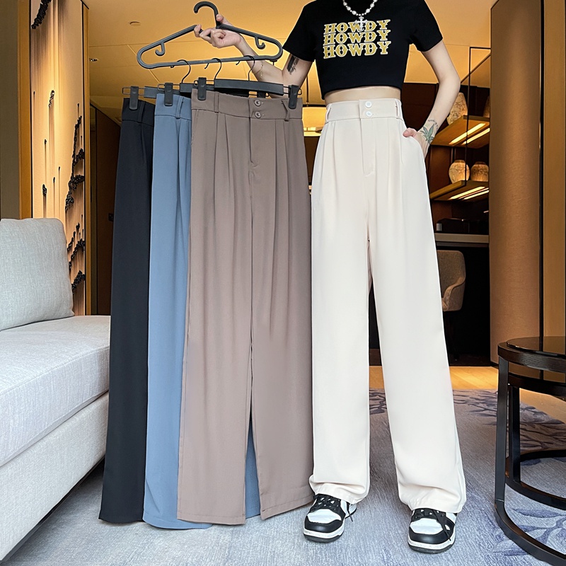 Quần SUXI ống rộng lưng cao màu sắc đơn giản thời trang dành cho nữ