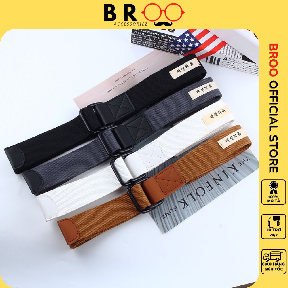 Thắt lưng vải canvas BROO tag Korea dây nịt dù ulzzang phong cách G-D Hàn Quốc cho nam nữ