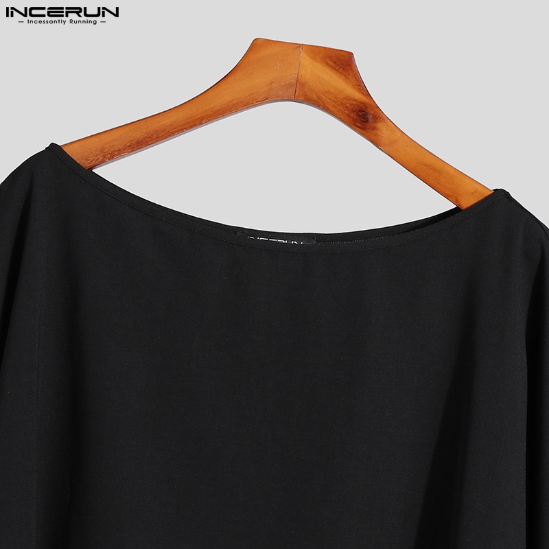 Áo thun INCERUN thiết kế tay cánh dơi cổ tròn phối tua rua thời trang cho nam