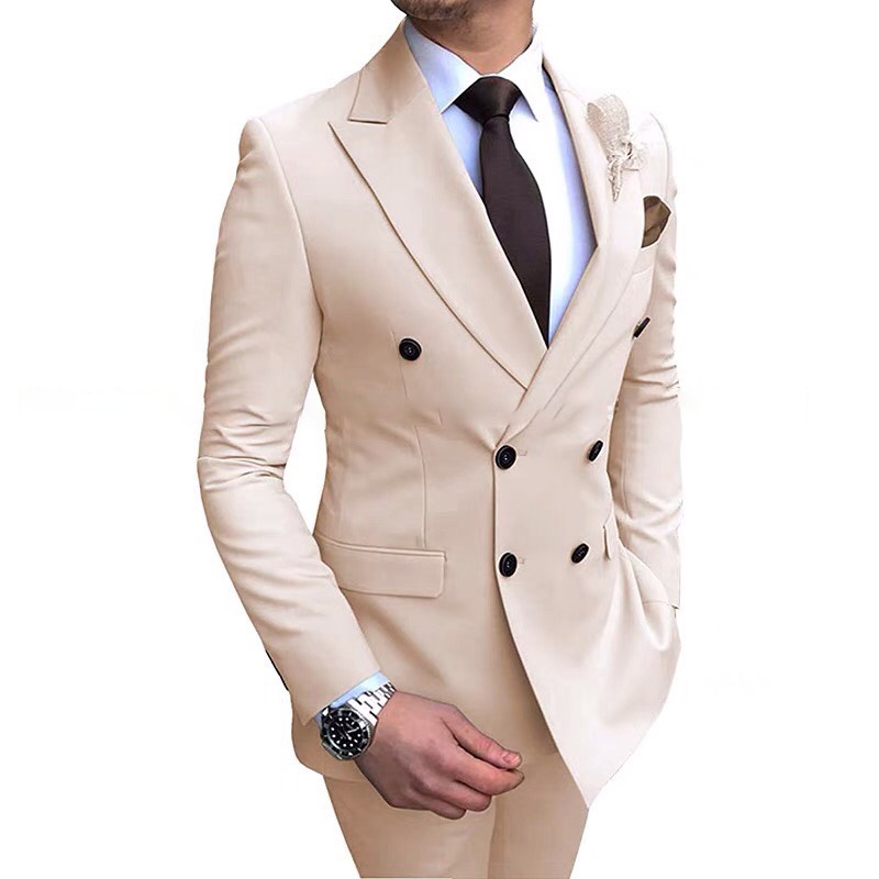 Bộ Vest Nam cao cấp from dáng măng tô 6 cúc màn kem Hàn Quốc-Shop Suit