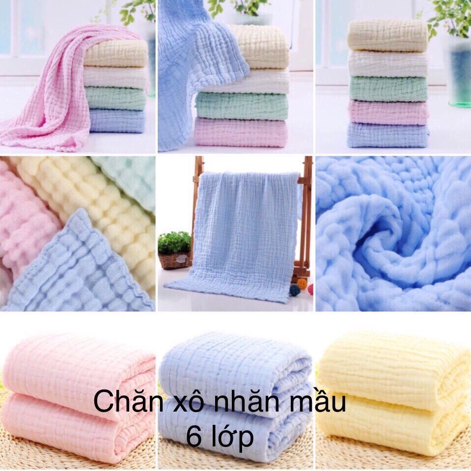 Khăn tắm xô 6 lớp nhăn nền màu, KT 105x105, siêu mềm thấm hút cực tốt dùng cho bé
