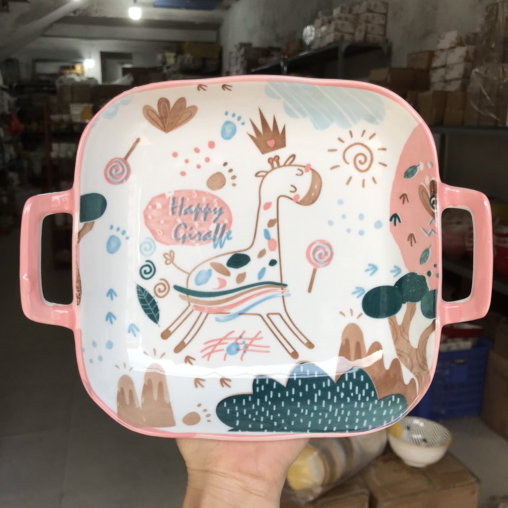 Bộ Chén Dĩa Sứ Bát Ăn Cơm Đĩa Sứ Dễ Thương Cute Bát Đĩa Hươu Hồng 8 Món Decor Cao Cấp B61