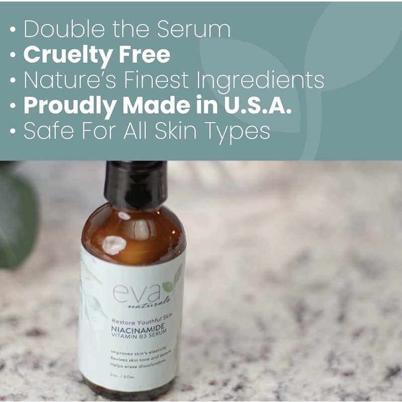 Serum Giúp Da Mịn Màng, Se Khít Lỗ Chân Lông Eva Naturals Niacinamide Vitamin B3 30ml USA