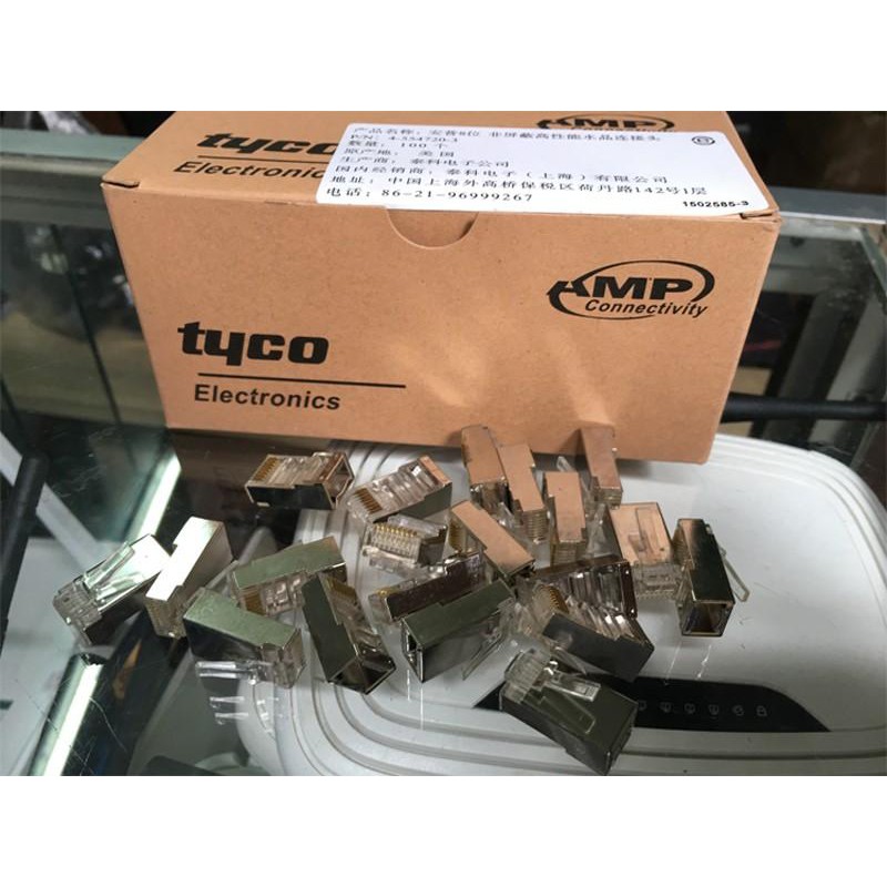 Đầu mạng RJ45 CAT5 AMP Đầu bọc sắt/ Đầu bọc nhữa (Hộp 100 Cái)