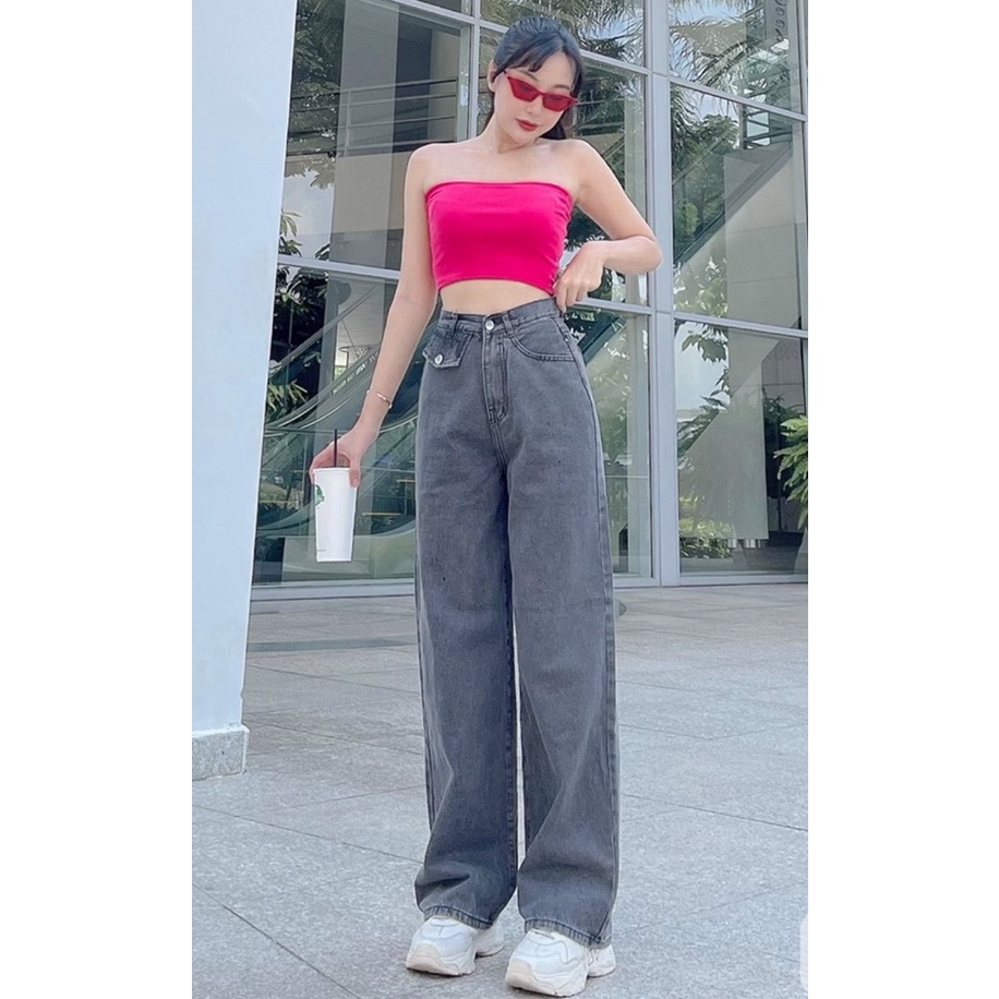 QUẦN JEANS ỐNG RỘNG NỮ LƯNG CAO TÚI NẮP LAI CUỐN MÀU XÁM NHẠT XÁM ĐẬM CAO CẤP NITIQC ĐỈNH CAO PHONG CÁCH