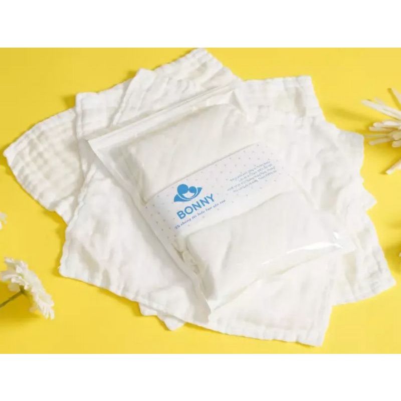 Set 3 khăn sữa Bonny sợi tre 4 lớp Mềm Mịn bảo vệ làn da bé yêu (Kích thước: 30x30Cm)
