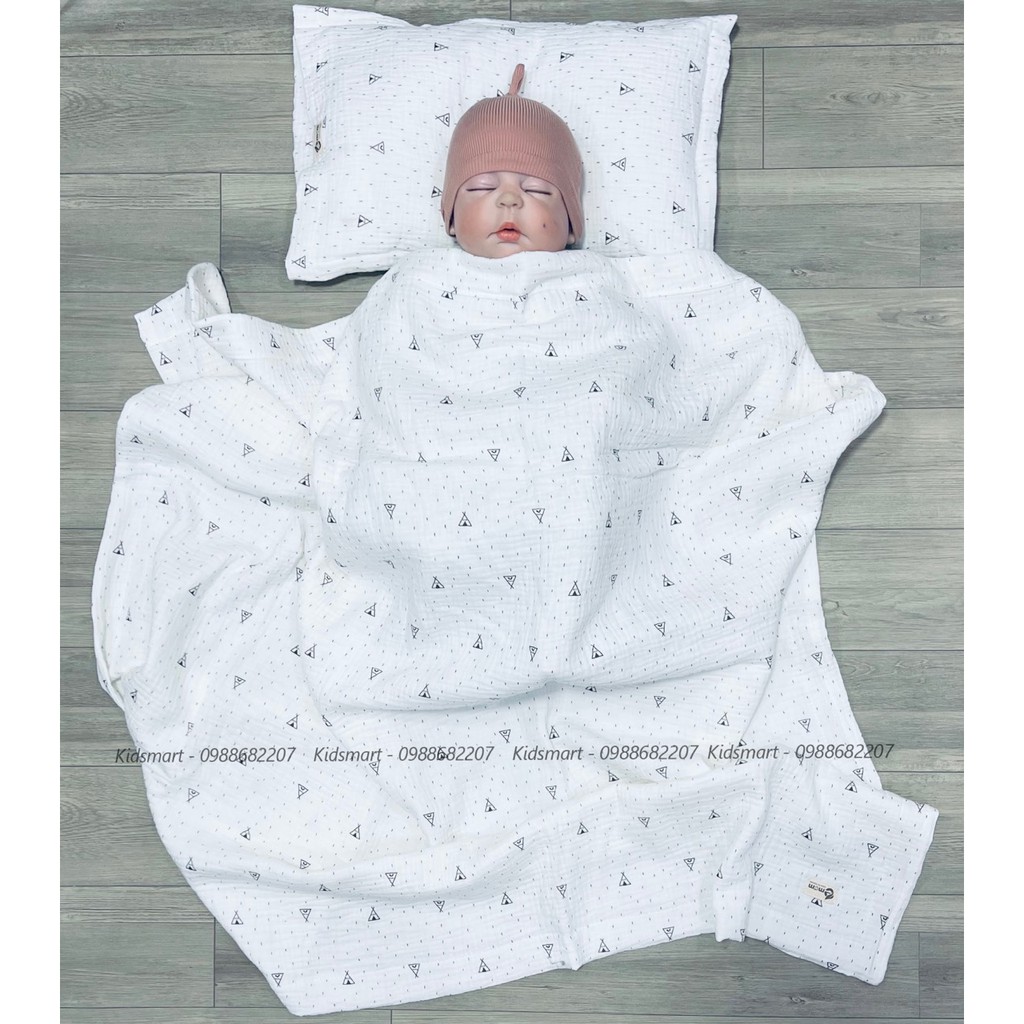 Emom - Sét chăn gối xô muslin 4 lớp EM9026