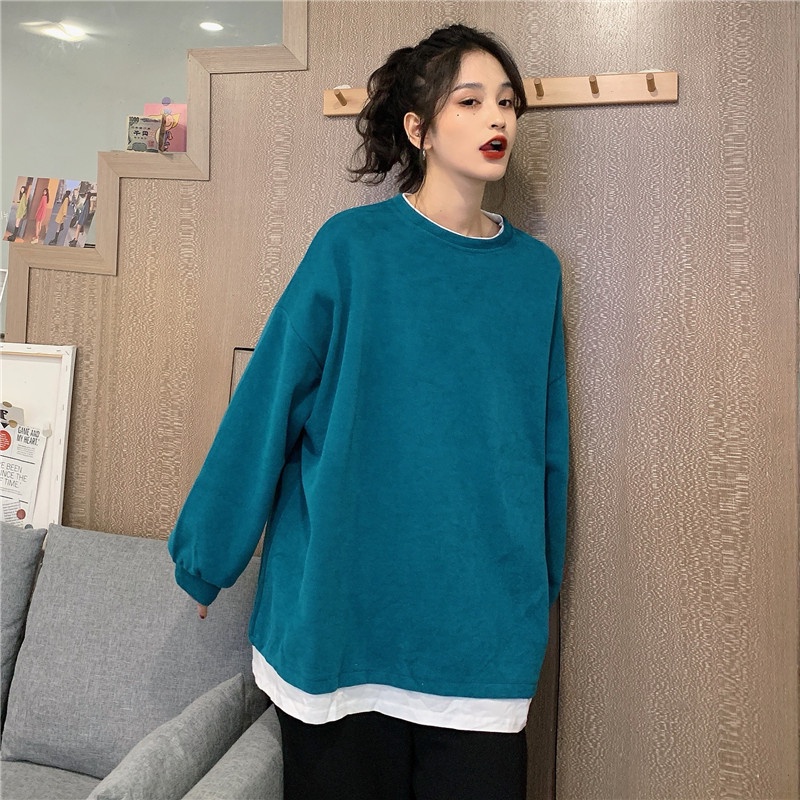 【ZHELIHANGFEI】Áo Thun Dài Tay Cổ Tròn Giả Hai Lớp Thời Trang Cá Tính