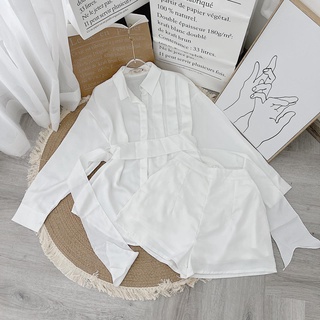 SET SƠ MI TRẮNG XẾP LY BO EO + SHORT