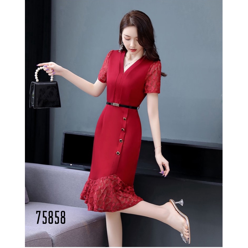 ĐẦM THUN NHẬP PHỐI REN TẶNG KÈM THẮT LƯNG CAO CẤP 75858 | BigBuy360 - bigbuy360.vn