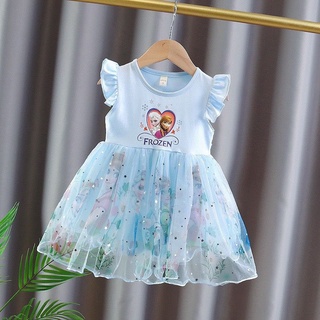 Váy Elsa hồng / xanh von 3 tầng cho bé gái