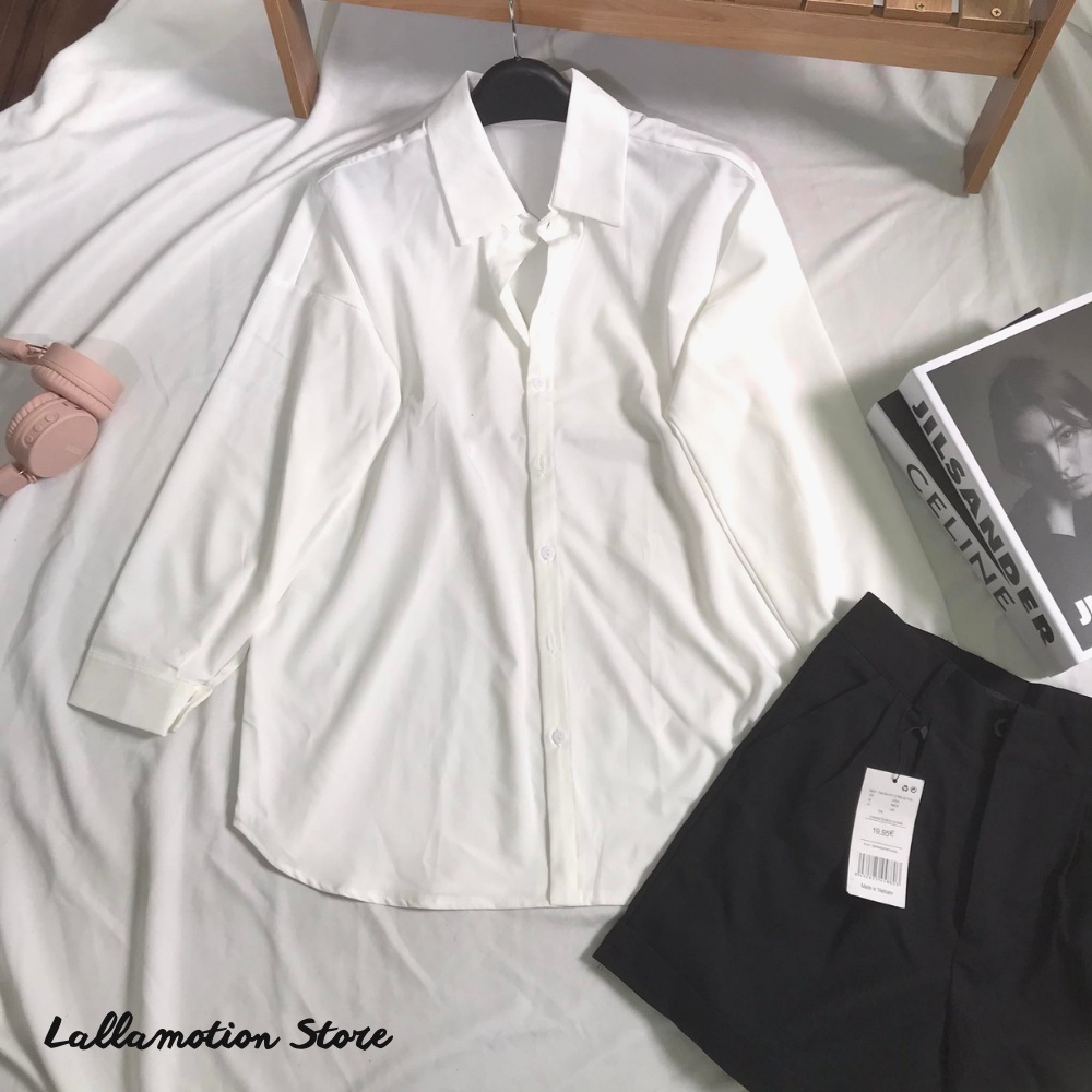 Áo sơ mi nữ trơn basic form rộng lụa hàn kiểu dài tay ulzzang vintage hàn quốc trơn Lallastore 37 | BigBuy360 - bigbuy360.vn