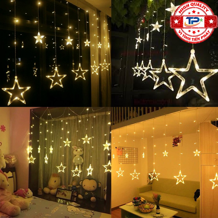Dây đèn Led thả Màn thả mành 10 / 12 Ngôi Sao nhấp nháy trang trí Gia Đình, Quán, Noel, ... Chúc Mừng Năm Mới tết 2023