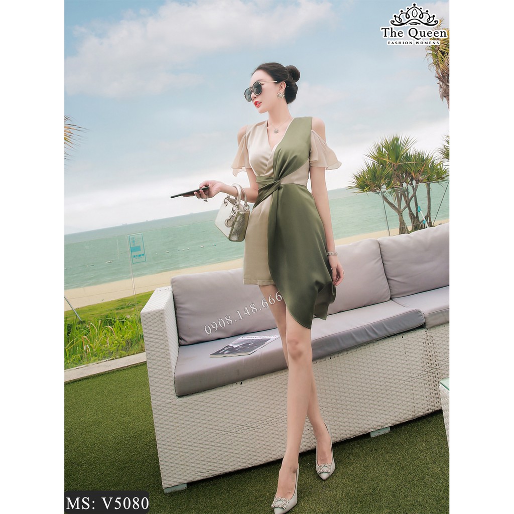Váy body xoắn eo V5080 cổ đáp chéo sát nách (Video quay bởi THE QUEEN FASHION)
