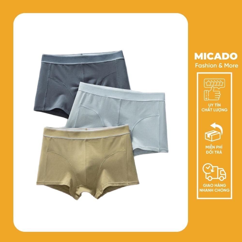 Combo 3 quần sịp đùi trơn boxer nam thun mịn cao cấp co giãn thấm hút mồ hôi Micado