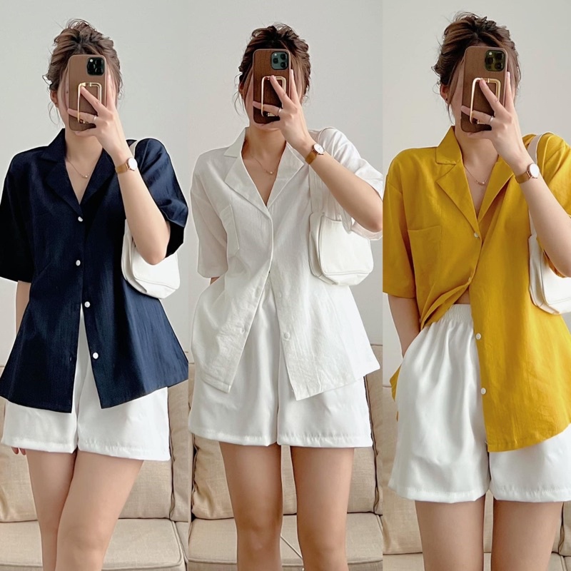 [Ảnh thật/Video] Áo sơ mi đũi lạnh Salim thiết kế Cổ V Áo sơ mi basic Hàn Quốc