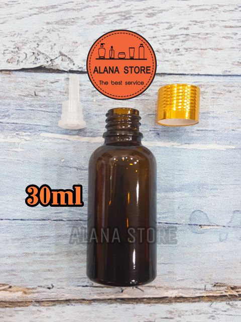 Lọ thủy tinh nâu nắp tinh dầu nhôm vàng 30ml