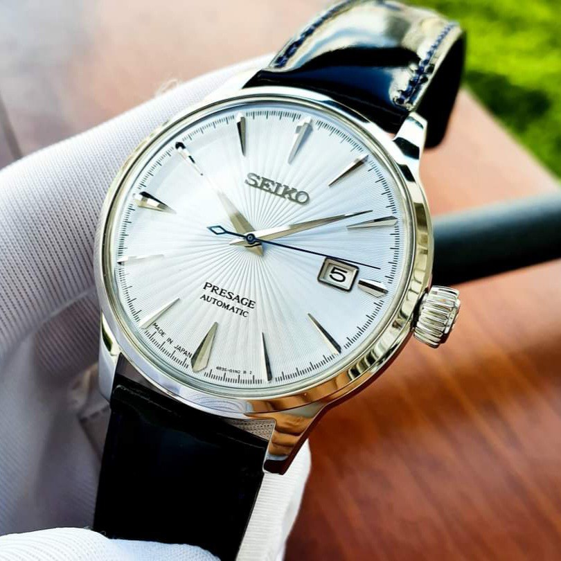 Đồng hồ Nam Seiko Presage Cocktail SRPB43J1 Mặt trắng,Lịch ngày-Máy cơ tự động Automatic-Dây da đen-Size 41mm