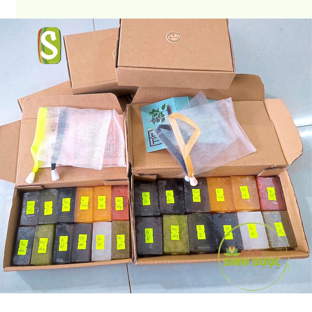 COMBO Trải Nghiệm Đủ 12 Mùi Xà Bông HTX Sinh Dược " Khám Phá Đủ Hương" Tặng kèm  túi lưới