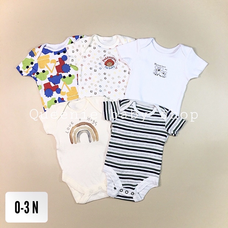 Set body chip cộc tay bodysuit cotton xuất dư cho bé trai size newborn